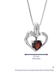 0.90 cttw Pendant Necklace, Garnet Heart Pendant Necklace For Women In .925 Sterling Silver With Rhodium, 18" Chain, Prong Setting