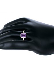 0.90 Cttw Purple Amethyst Ring .925 Sterling Silver With Rhodium Emerald 8 x 6 mm