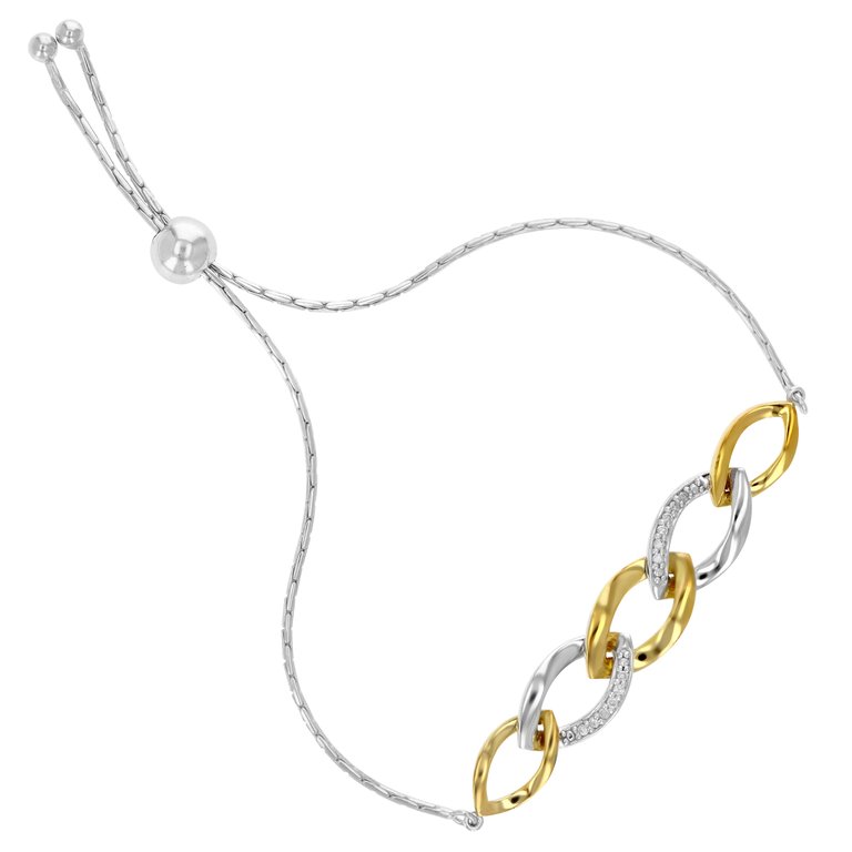 1/10 cttw Diamond Bolo Bracelet Yellow Gold Plated Over Sterling Silver Links - Silver