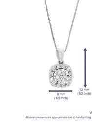 1/10 Cttw Diamond Pendant Necklace For Women, Lab Grown Diamond Square Pendant Necklace In .925 Sterling Silver With Chain, Size 1/2"