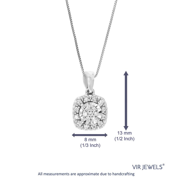 1/10 Cttw Diamond Pendant Necklace For Women, Lab Grown Diamond Square Pendant Necklace In .925 Sterling Silver With Chain, Size 1/2"