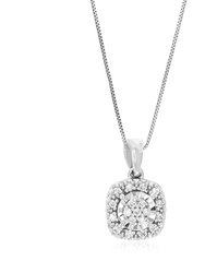 1/10 Cttw Diamond Pendant Necklace For Women, Lab Grown Diamond Square Pendant Necklace In .925 Sterling Silver With Chain, Size 1/2" - Silver
