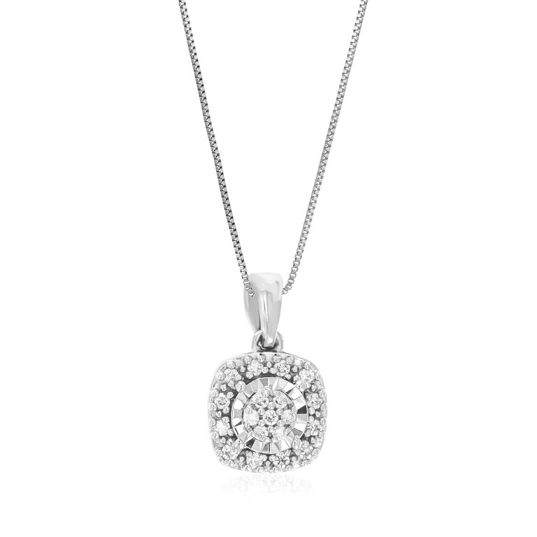 1/10 Cttw Diamond Pendant Necklace For Women, Lab Grown Diamond Square Pendant Necklace In .925 Sterling Silver With Chain, Size 1/2" - Silver