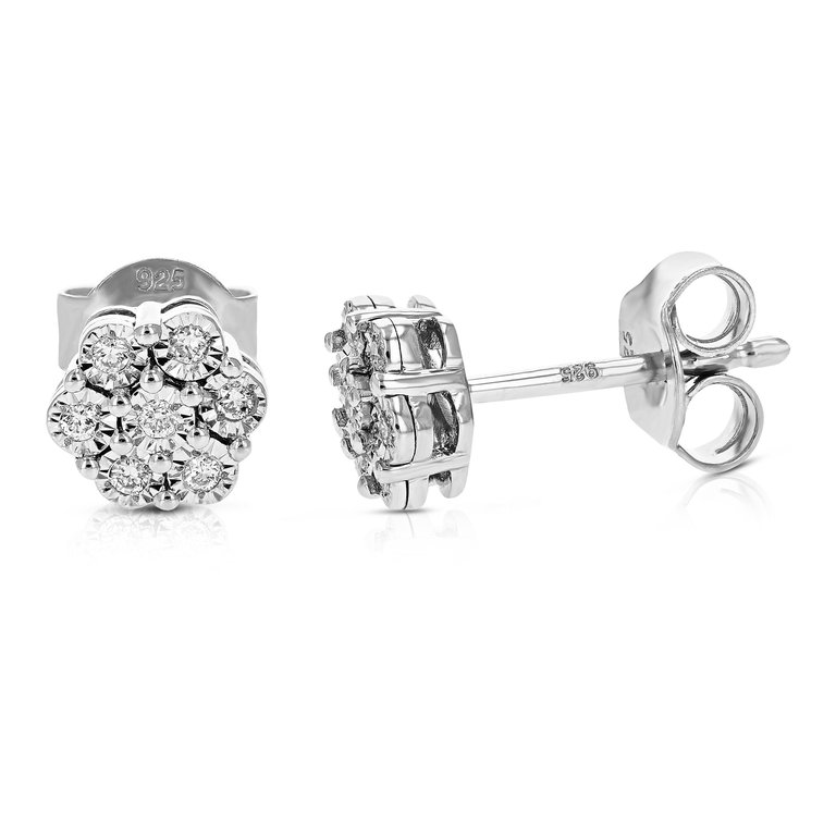 1/10 cttw Stud Earrings For Women, Round Lab Grown Diamond Stud Earrings In .925 Sterling Silver, Prong Setting: Diamonds: 14: 1/4" H x 1/4" W - Silver