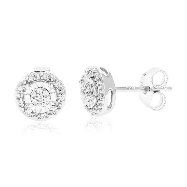 1/10 cttw Stud Earrings For Women, Round Lab Grown Diamond Stud Earrings In .925 Sterling Silver, Prong Setting: Diamonds: 46 - Silver