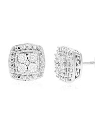 1/12 cttw Stud Earrings For Women, Round Lab Grown Diamond Stud Earrings In .925 Sterling Silver, Prong Setting: 1/3" H x 1/3" W: Diamonds: 18 - Silver