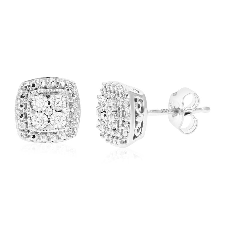 1/12 cttw Stud Earrings For Women, Round Lab Grown Diamond Stud Earrings In .925 Sterling Silver, Prong Setting: 1/3" H x 1/3" W: Diamonds: 18 - Silver