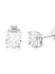 1/12 Cttw Stud Earrings For Women, Round Lab Grown Diamond Stud Earrings In .925 Sterling Silver, Prong Setting - Silver