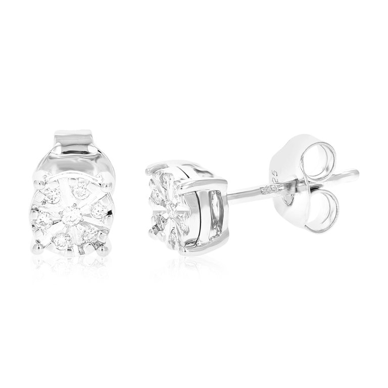 1/12 Cttw Stud Earrings For Women, Round Lab Grown Diamond Stud Earrings In .925 Sterling Silver, Prong Setting - Silver