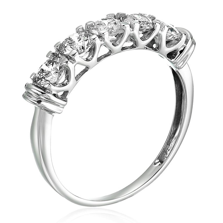 1/2 Cttw 5 Stone Diamond Ring Engagement Bridal In 14K White Gold Round Prong - White Gold