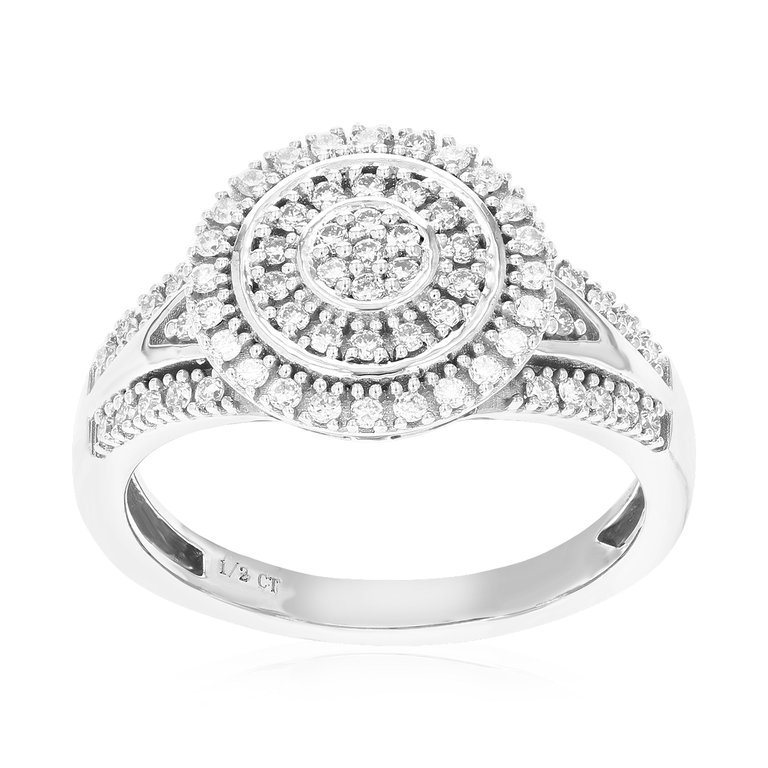 1/2 cttw Diamond Engagement Ring For Women, Round Lab Grown Diamond Ring In 0.925 Sterling Silver, Prong Setting, Size 7 - 2/5" - Silver
