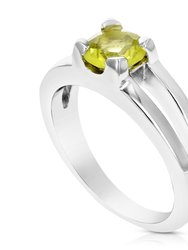 1/2 Cttw Lemon Quartz Ring .925 Sterling Silver With Rhodium Round Shape 6 mm