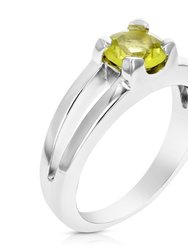 1/2 Cttw Lemon Quartz Ring .925 Sterling Silver With Rhodium Round Shape 6 mm - Silver