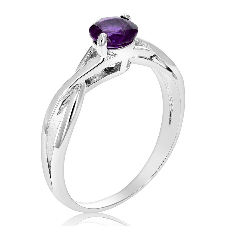 1/2 cttw Purple Amethyst Solitaire Ring .925 Sterling Silver Twisted Design 6 MM - Silver