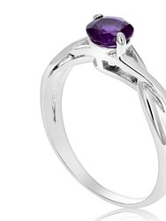 1/2 cttw Purple Amethyst Solitaire Ring .925 Sterling Silver Twisted Design 6 MM