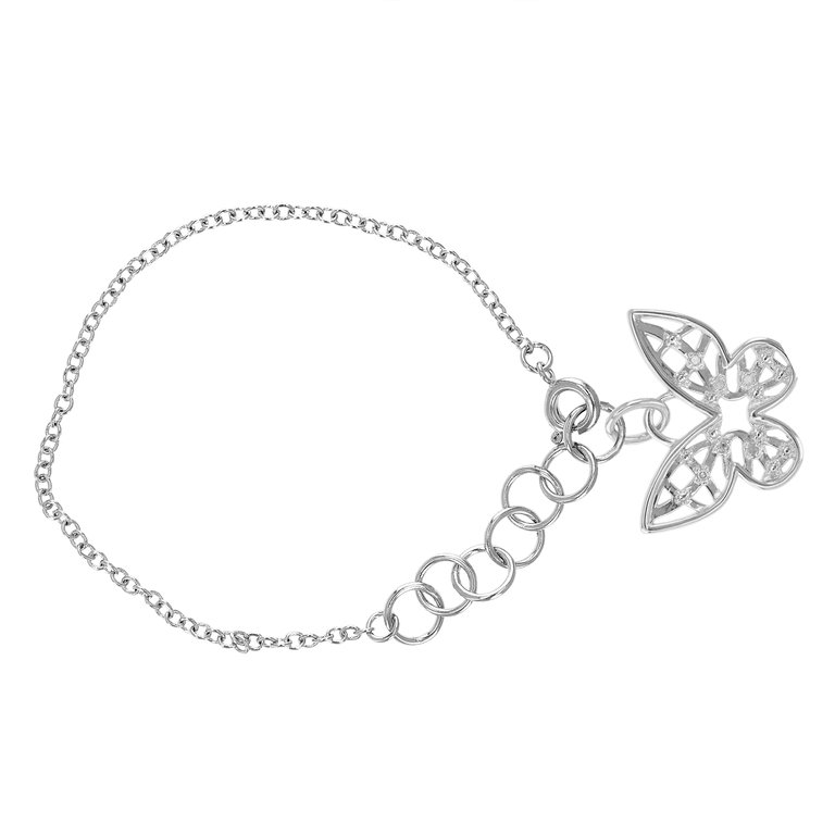 1/20 Cttw Diamond Charm Bracelet Brass With Rhodium Plating Butterfly Design - Rhodium