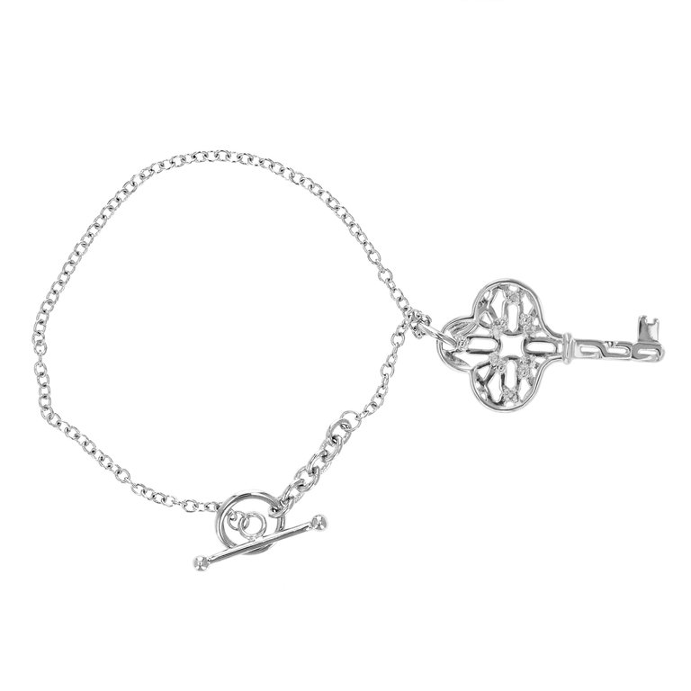 1/20 cttw Diamond Charm Bracelet Brass With Rhodium Plating Key Design - Rhodium