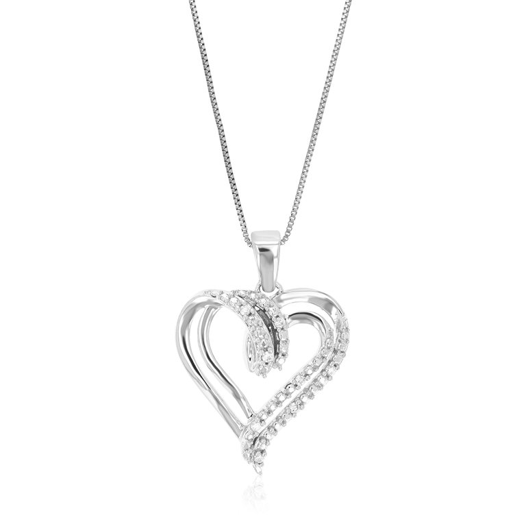 1/20 Cttw Diamond Pendant Necklace For Women, Lab Grown Diamond Heart Pendant Necklace - Height: 1", Width: 1/5" - Silver
