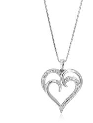 1/20 Cttw Diamond Pendant Necklace For Women, Lab Grown Diamond Heart Pendant Necklace - Length: 21 MM, Width: 18 MM - Silver