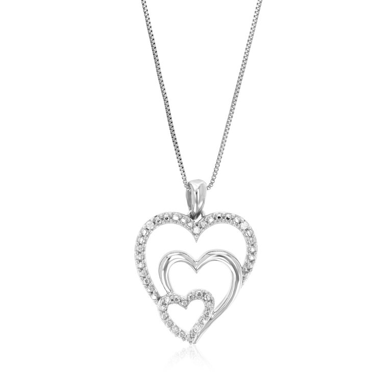 1/20 Cttw Diamond Pendant Necklace For Women, Lab Grown Diamond Heart Pendant Necklace - Length: 22 MM, Width: 18 MM - Silver