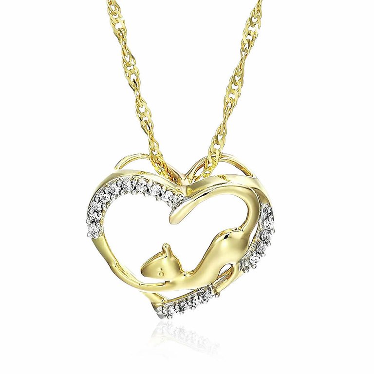 1/20 Cttw Diamond Pet Heart Pendant Necklace 14K Yellow Gold 18" Chain
