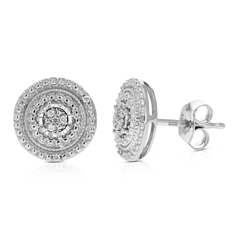 1/20 Cttw Stud Earrings For Women, Round Lab Grown Diamond Stud Earrings In .925 Sterling Silver, Prong Setting - Diamonds: 14 - Silver