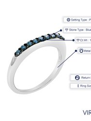 1/4 Cttw Blue Diamond Ring Wedding Band .925 Sterling Silver Prong Set Round