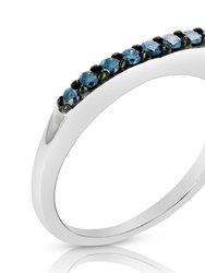 1/4 Cttw Blue Diamond Ring Wedding Band .925 Sterling Silver Prong Set Round - Silver
