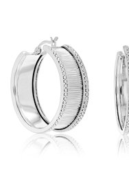 1/4 Cttw Diamond Hoop Earrings .925 Sterling Silver With Rhodium Plating 1" - Silver