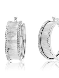 1/4 Cttw Diamond Hoop Earrings .925 Sterling Silver With Rhodium Plating 1"