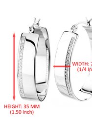 1/4 Cttw Diamond Hoop Earrings .925 Sterling Silver With Rhodium Round 1.50"
