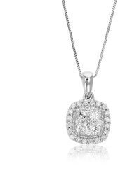 1/4 Cttw Diamond Pendant Necklace For Women, Lab Grown Diamond Cushion Cluster Pendant Necklace In .925 Sterling Silver With Chain - Silver