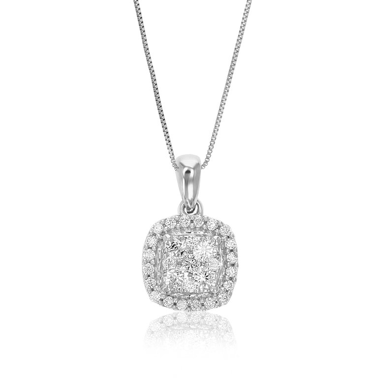 1/4 Cttw Diamond Pendant Necklace For Women, Lab Grown Diamond Cushion Cluster Pendant Necklace In .925 Sterling Silver With Chain - Silver