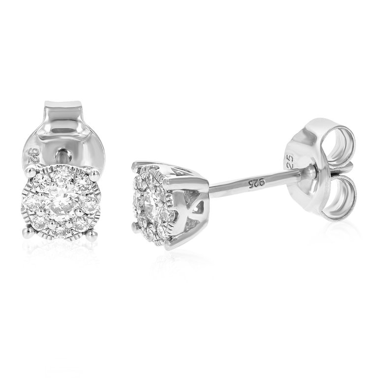 1/4 Cttw Stud Earrings For Women, Round Lab Grown 18 Diamond Stud Earrings - 1/5" H x 1/5" W - Silver