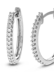 1/5 cttw Diamond Hoop Earrings For Women, Round Lab Grown Diamond Earrings In .925 Sterling Silver, Prong Setting- 16 mm x 2 mm - Silver