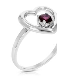1/5 cttw Garnet Ring .925 Sterling Silver With Rhodium Plating Round Shape 4 MM - Sterling Silver