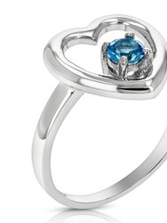 1/5 Cttw Swiss Blue Topaz Ring .925 Sterling Silver Rhodium Heart Shape 4 MM - Silver