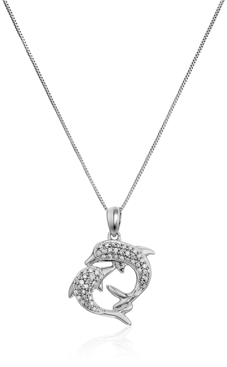 1/6 Cttw Diamond Dolphin Pendant Necklace 14K White Gold With 18" Chain - 14k White Gold
