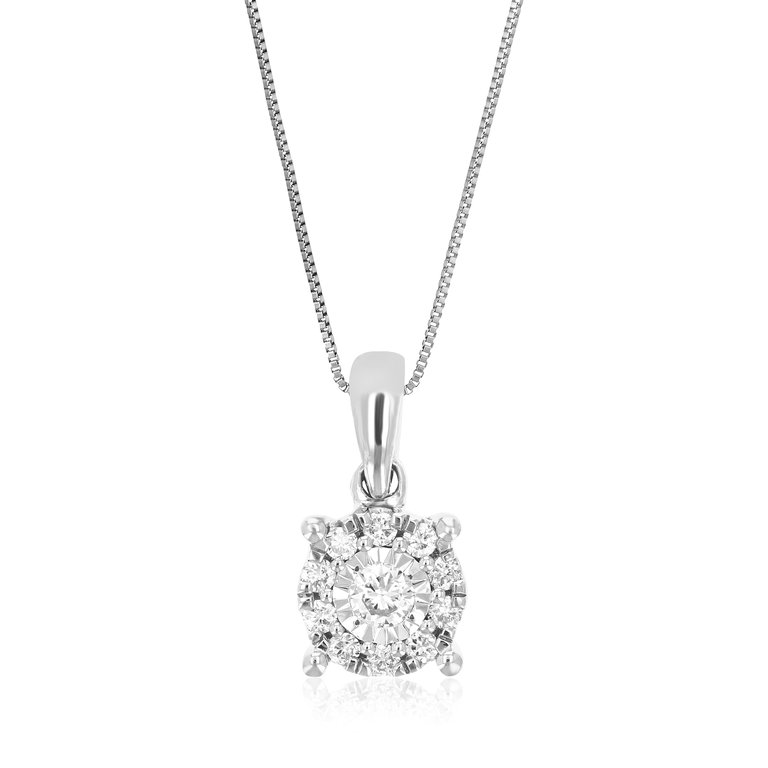 1/6 Cttw Diamond Pendant Necklace For Women, Lab Grown Diamond Round Pendant Necklace In .925 Sterling Silver With Chain, Size 1/2" - Silver
