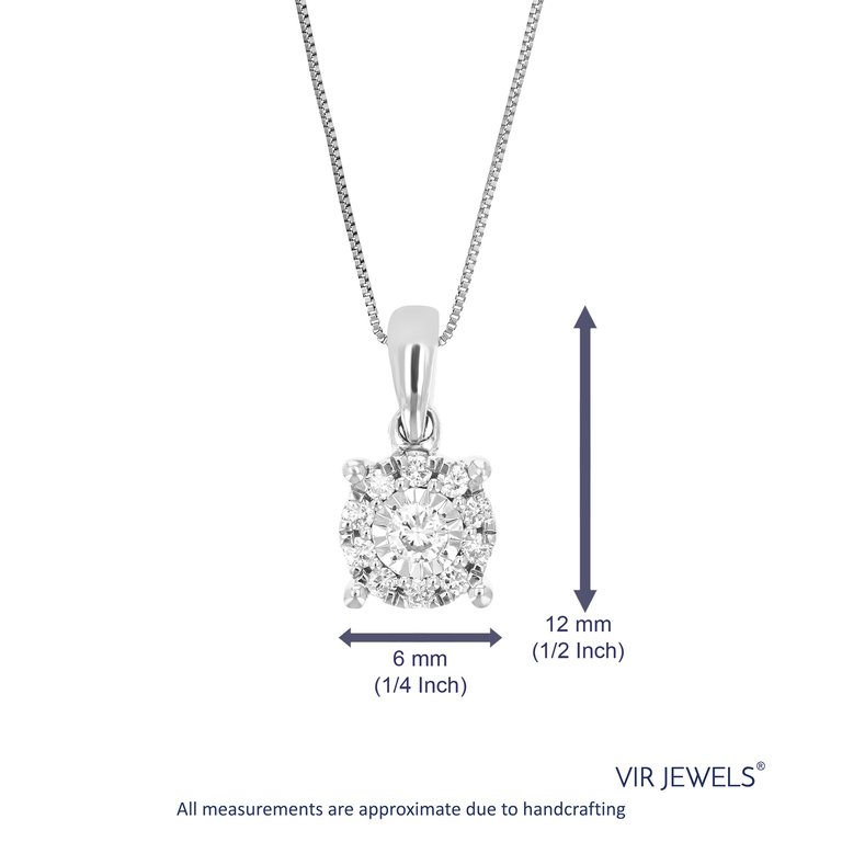 1/6 Cttw Diamond Pendant Necklace For Women, Lab Grown Diamond Round Pendant Necklace In .925 Sterling Silver With Chain, Size 1/2"