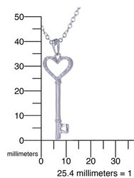 1/8 cttw Diamond Pendant, Diamond Heart And Key Pendant Necklace For Women In .925 Sterling Silver With Rhodium, 18" Chain, Prong Setting