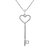1/8 cttw Diamond Pendant, Diamond Heart And Key Pendant Necklace For Women In .925 Sterling Silver With Rhodium, 18" Chain, Prong Setting - Silver