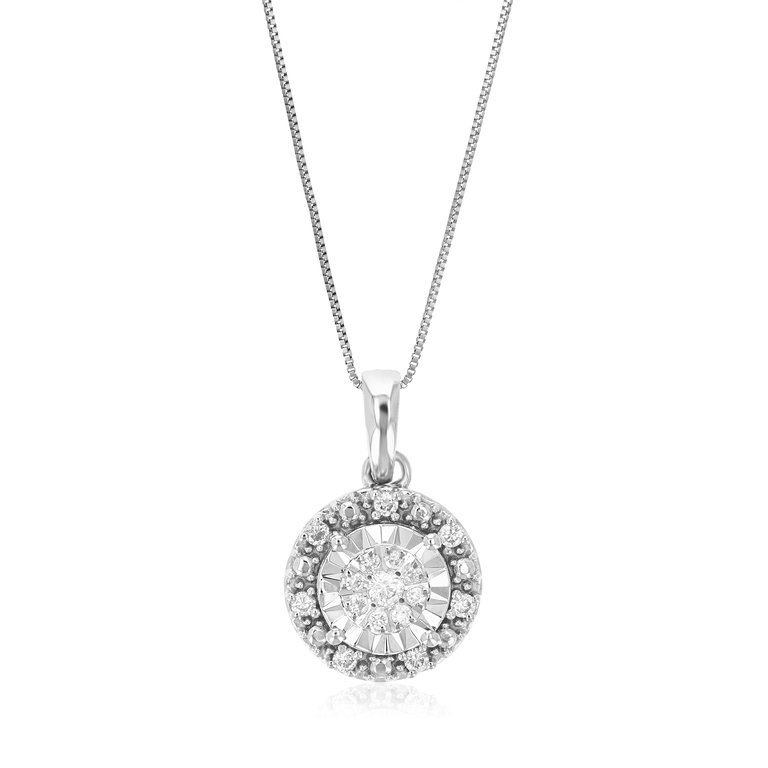 1/8 cttw Diamond Pendant Necklace For Women, Lab Grown Diamond Round Pendant Necklace In .925 Sterling Silver With Chain - 14 mm x 9 mm - Silver