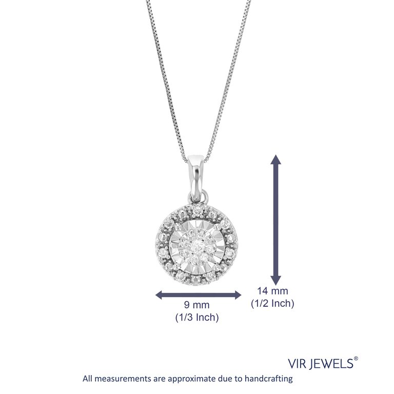 1/8 cttw Diamond Pendant Necklace For Women, Lab Grown Diamond Round Pendant Necklace In .925 Sterling Silver With Chain - 14 mm x 9 mm