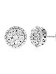 1/8 cttw Stud Earrings For Women, Round Lab Grown Diamond Stud Earrings In .925 Sterling Silver, Prong Setting - Diamonds: 14 - Silver