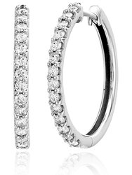 1 Cttw Diamond Hoop Earrings 10K White Gold Round Prong Set 1" - White Gold