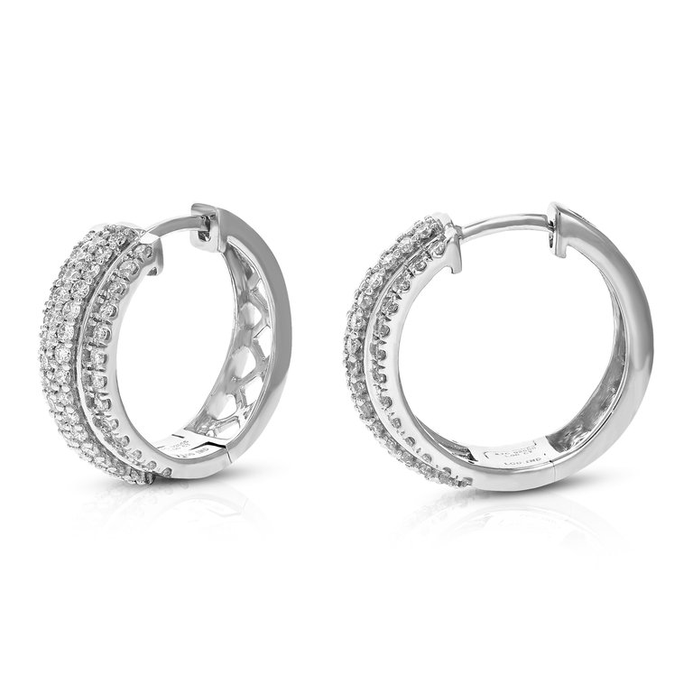 1 Cttw Diamond Hoop Earrings For Women, Round Lab Grown Diamond Earrings In .925 Sterling Silver, Prong Setting, 17 MM H x 6 MM W