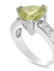 1 cttw Lemon Quartz Ring .925 Sterling Silver With Rhodium Trillion Shape 9 MM