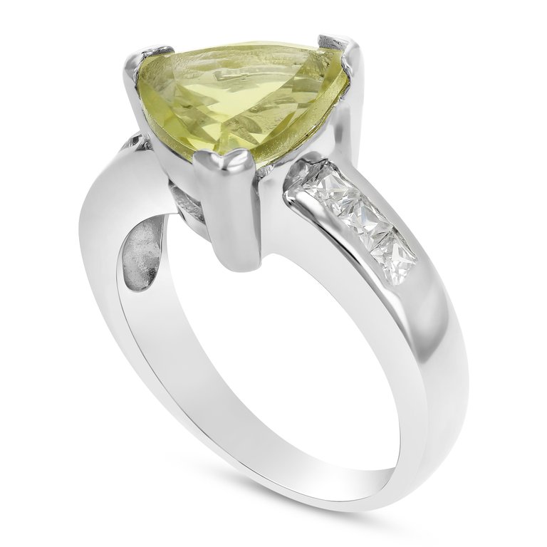 1 cttw Lemon Quartz Ring .925 Sterling Silver With Rhodium Trillion Shape 9 MM