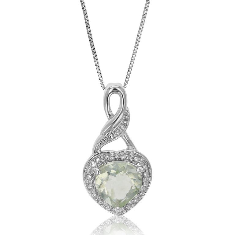 1 Cttw Pendant Necklace, Green Amethyst Heart Pendant Necklace For Women in .925 Sterling Silver With Rhodium, 18" Chain, Prong Setting - Sterling Silver